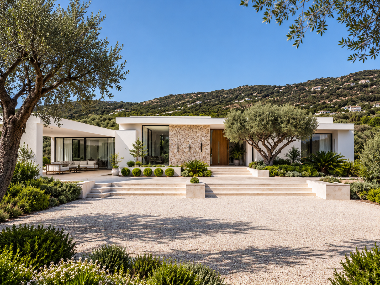 Front exterior of a luxury private residence on the Côte d’Azur, designed by Stella Taleb.