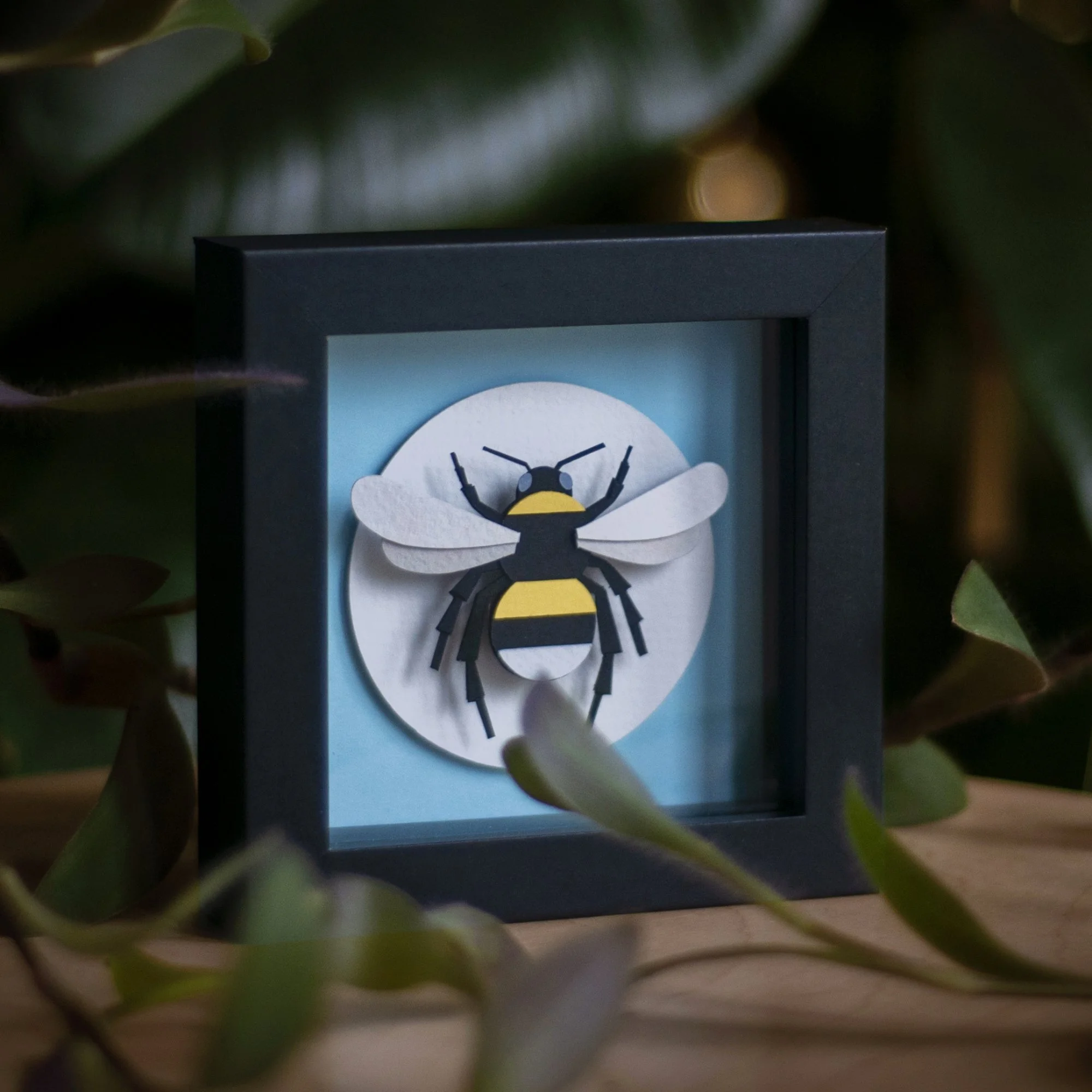 Paper Bumble Bee - layered paper, framed