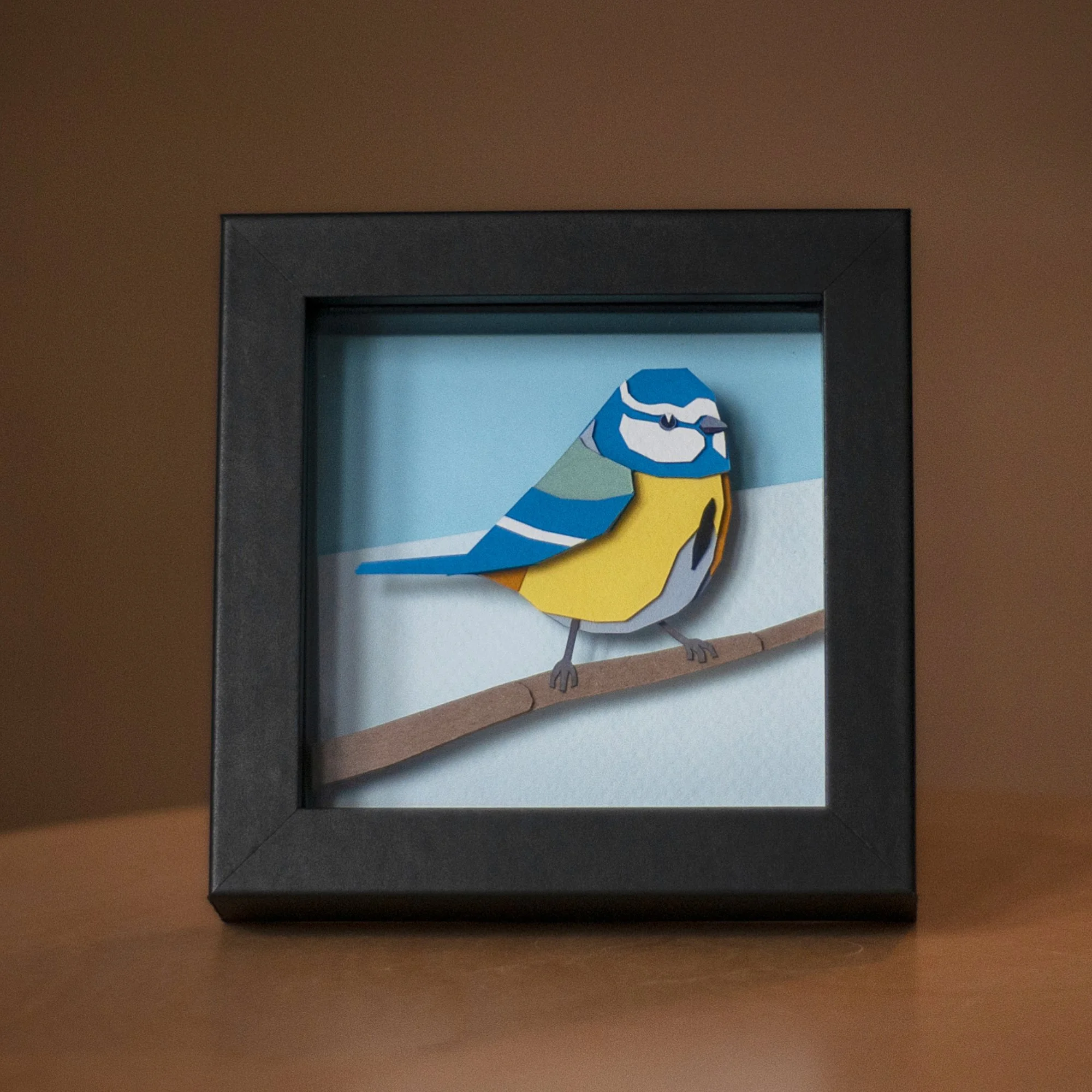 Paper Blue Tit- layered paper, framed