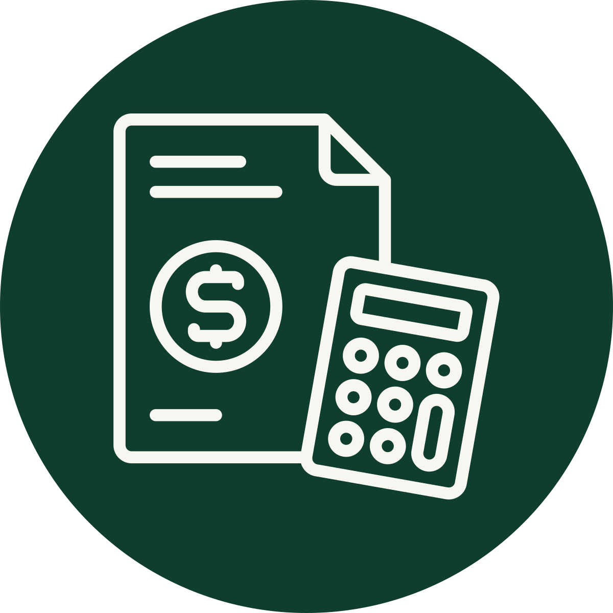 Icon of a financial document with a dollar sign and a calculator, representing finance or budgeting.