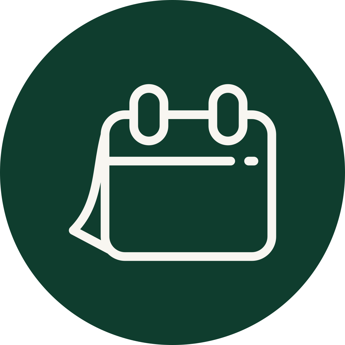 Shopping bag with a smaller bag and paper shopping bag inside, outlined in white on a dark green circular background.