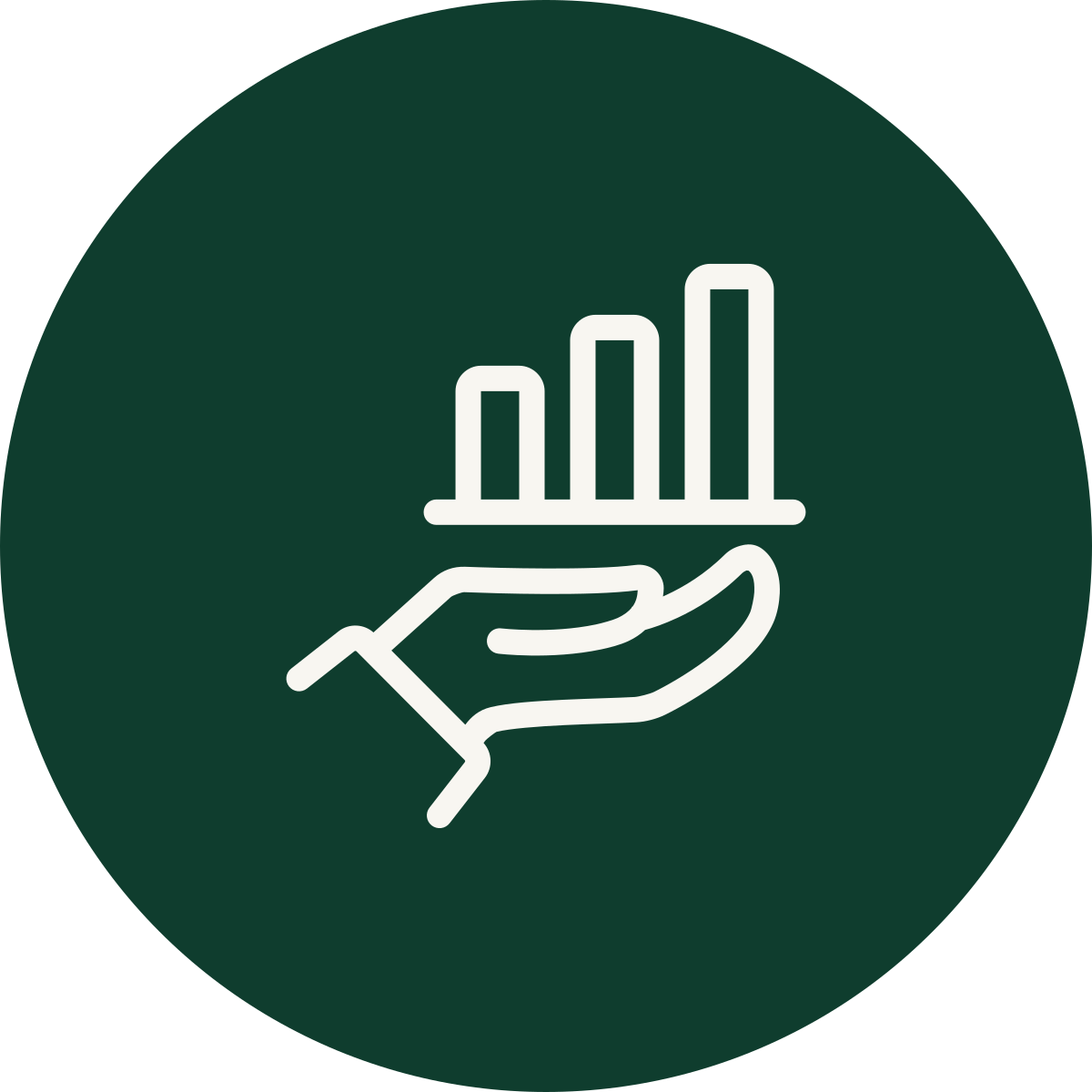 Icon of a hand holding a bar graph, representing data analysis or business growth.
