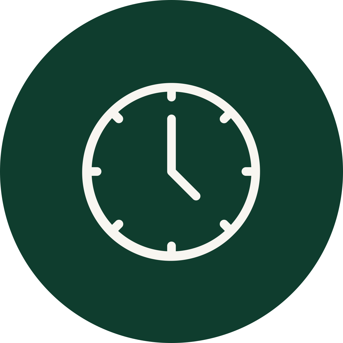 Clock showing 4:00 on a green circular background.