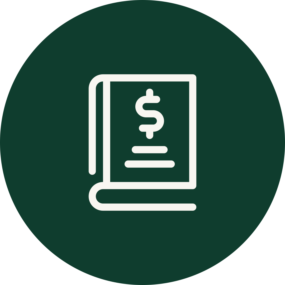 Icon of a book with a dollar sign on the cover, representing finance or financial book.