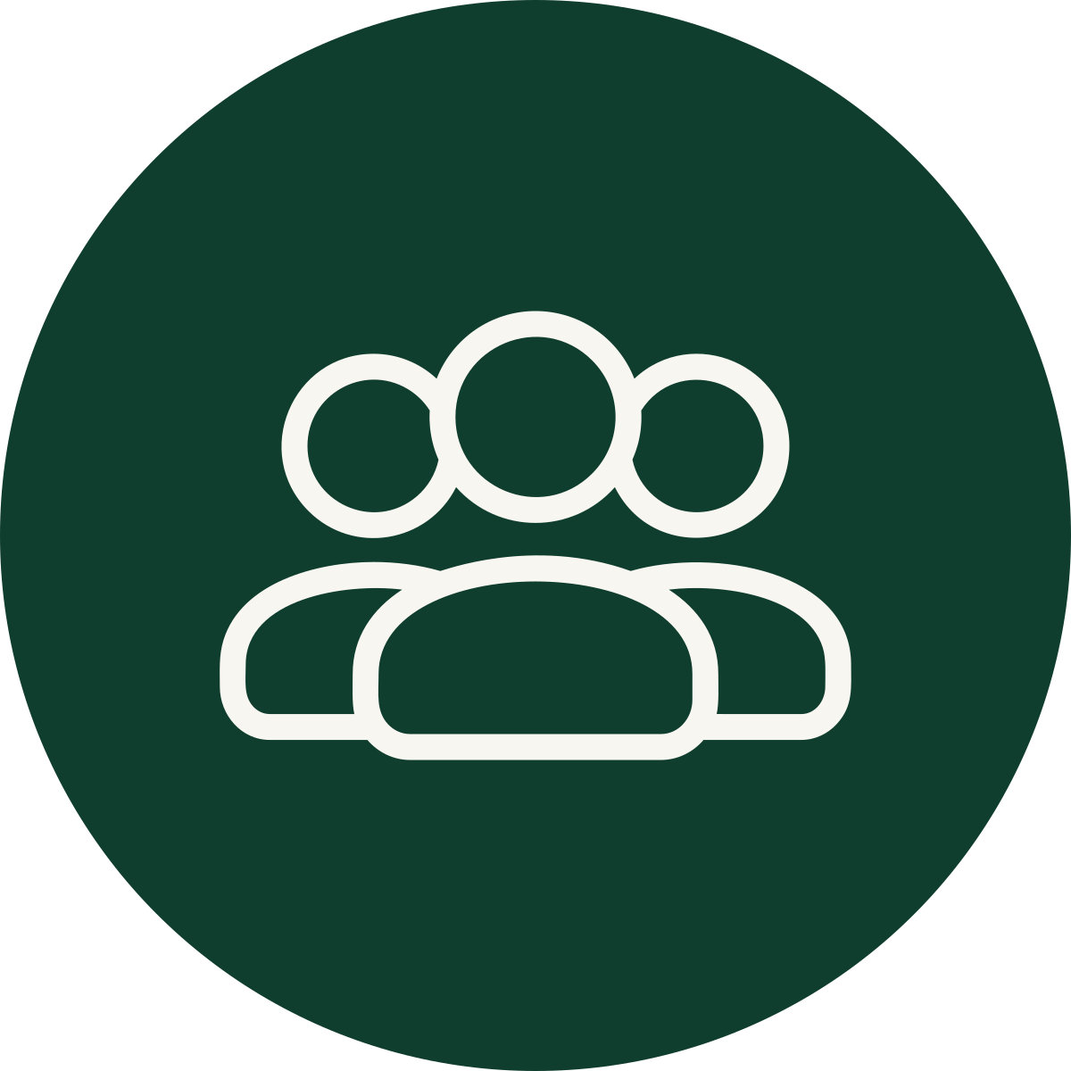 Icon of a group of three people inside a dark green circle.