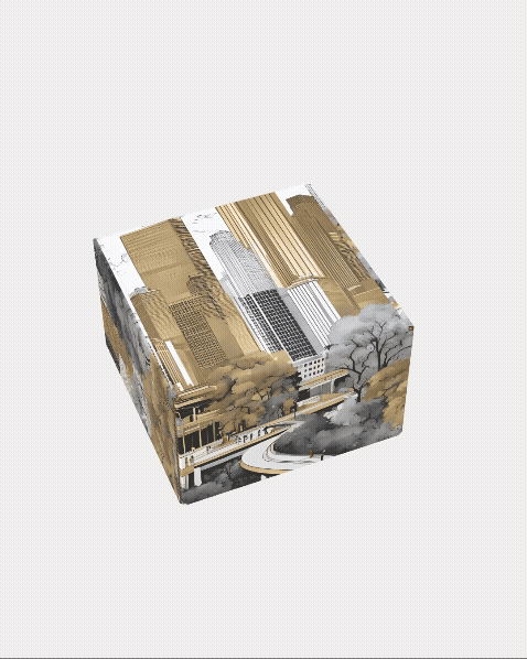 Golden-Metropolis-Cityscape-Quad-Square-Mailer-Box-NOTIQ-2.gif