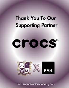 Thank you message thanking supporting partner Crocs, with logos including the University of Oxford and PVH, and a website URL.