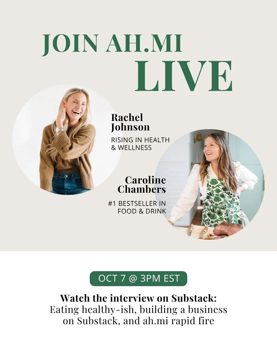Join us live on the Substack app tomorrow, Oct 7, at 3pm EST for a conversation with 2x NYT bestselling author and #1 bestseller on Substack, @carochambers ✨