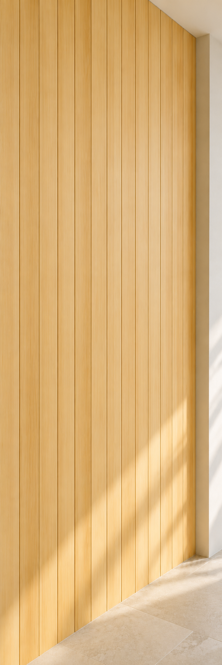 Clear vertical-grain Yellow Cedar installed as vertical tongue-and-groove wall cladding.