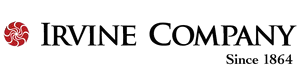 Close-up of "Irvine Company" logo with a red circular emblem