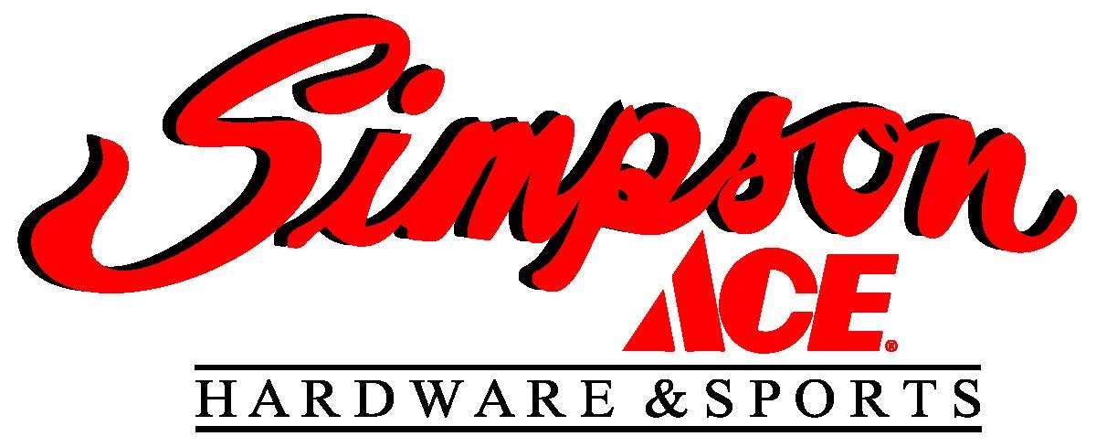 Logo of Simpson Ace Hardware & Sports with red and black text.
