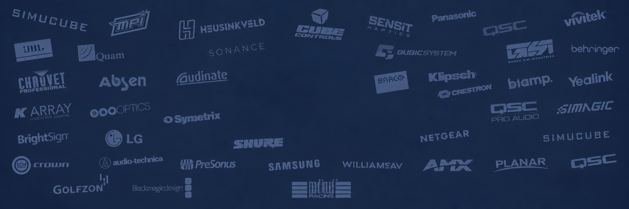 A dark background featuring various technology and brand logos including JBL, LG, Samsung, Sony, Yamaha, LG, Bose, and others.