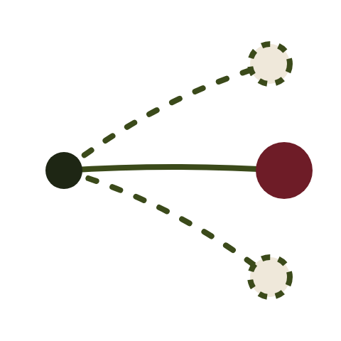 Graphic illustrating diverging options, with one chosen