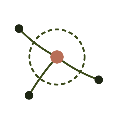 Graphic showing a node looked at closely, inside a dashed ring