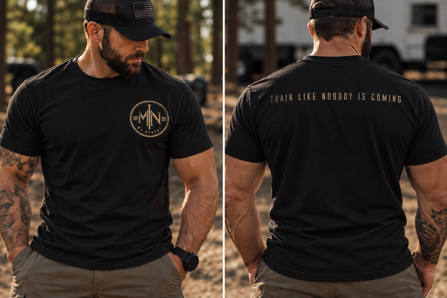 Mr. Nobody | Train Like Nobody Is Coming Tee – Black/Tan