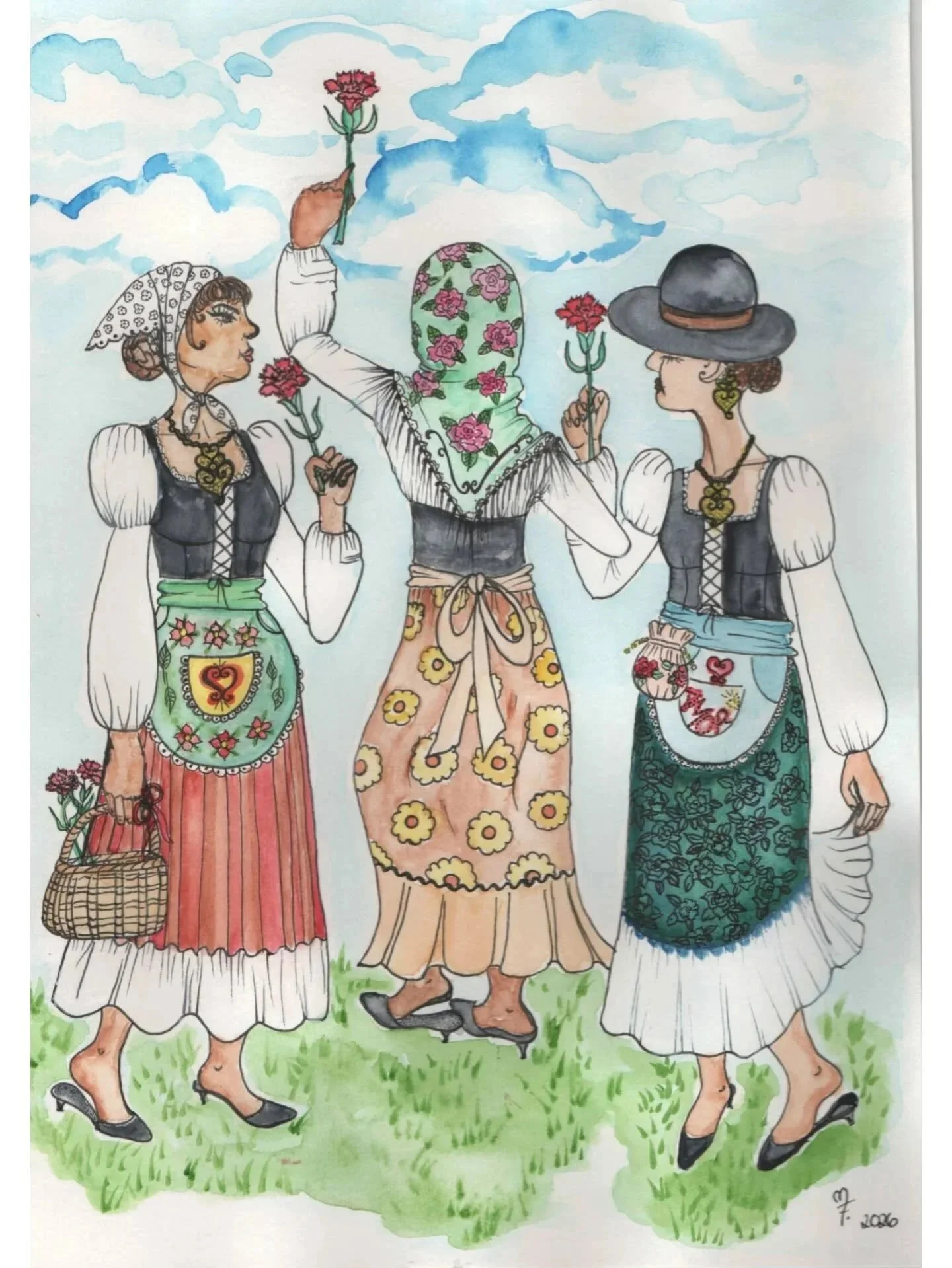 “As 3 Marias”, 2026 Materiais : Aguarela, gouache e caneta sobre Papel Canson 200gr/m  21 x 29,7 cm