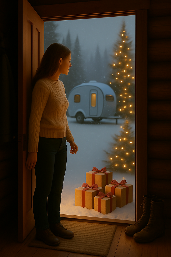 Solo woman noticing her surroundings in a snowy landscape
