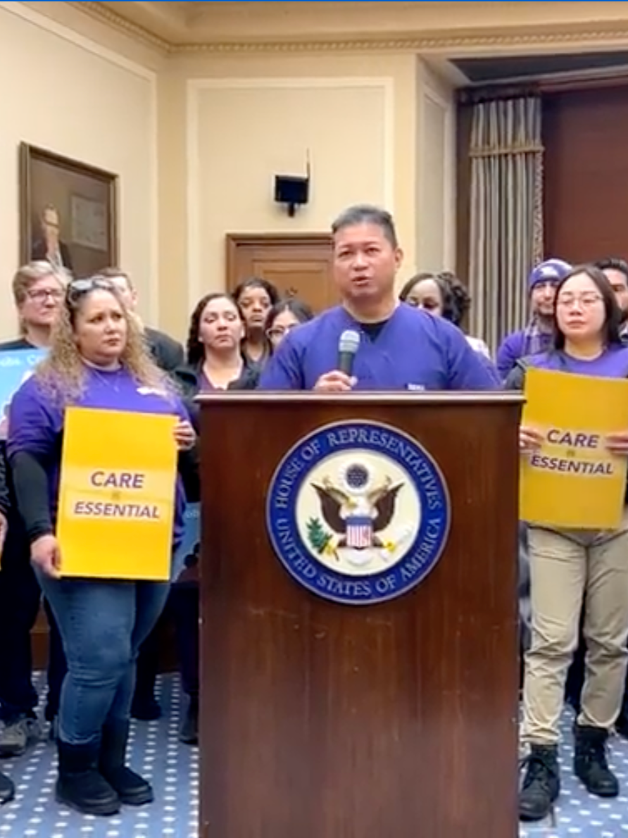 Healthcare workers speaking a press conference on Capitol Hill.