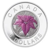 Canadian five-dollar coin featuring a pink trillium flower designed by Bert Liverance