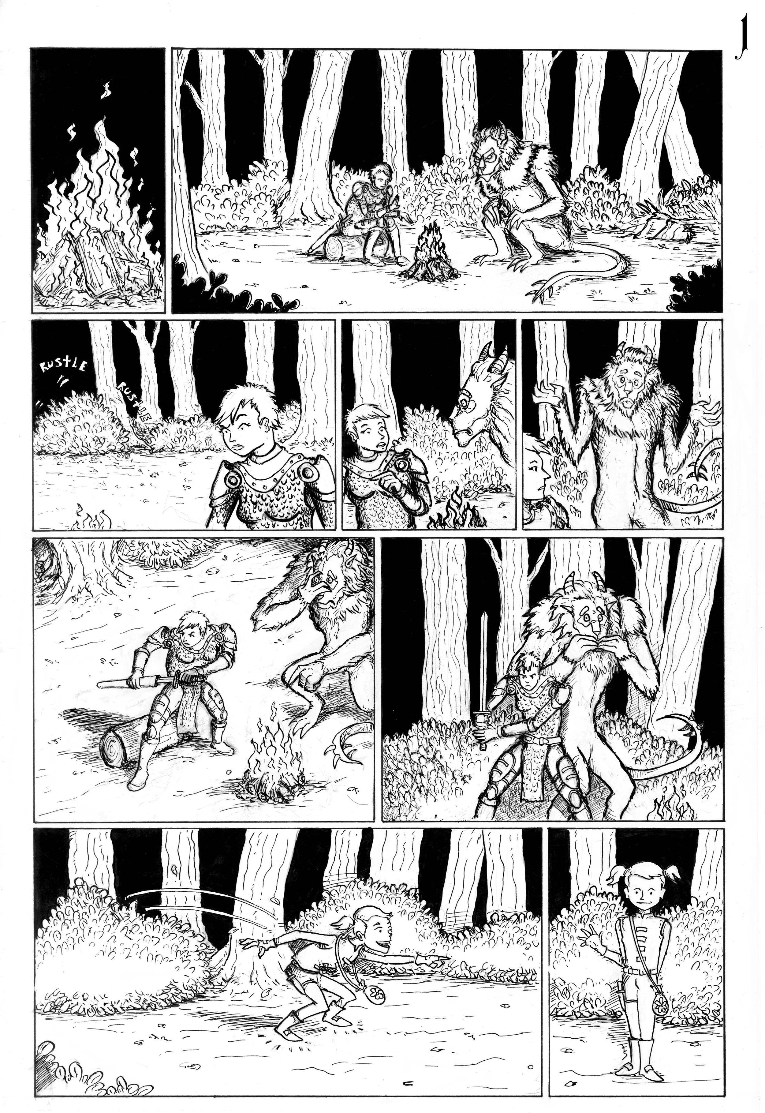 "The Monster & The Knight pt. 1", Pen & Ink, 11"x17", 2024