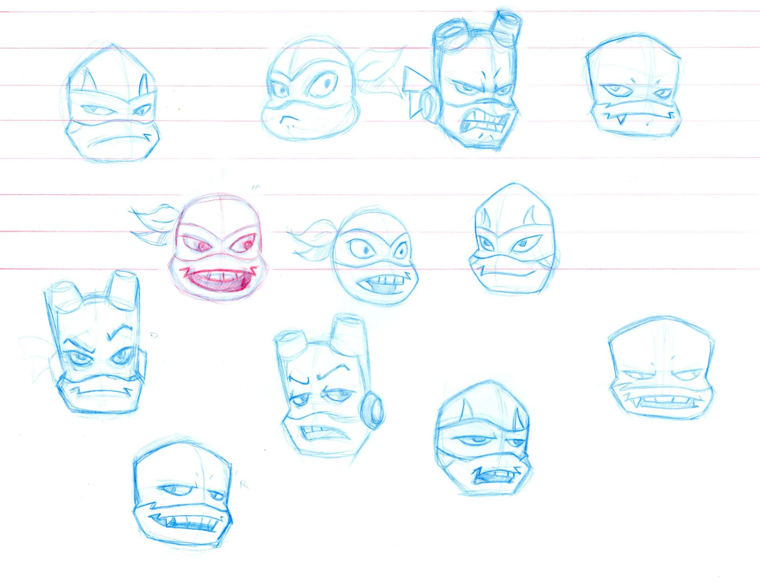 "TMNT Heads", Blue Pencil, 8"x11", 2023