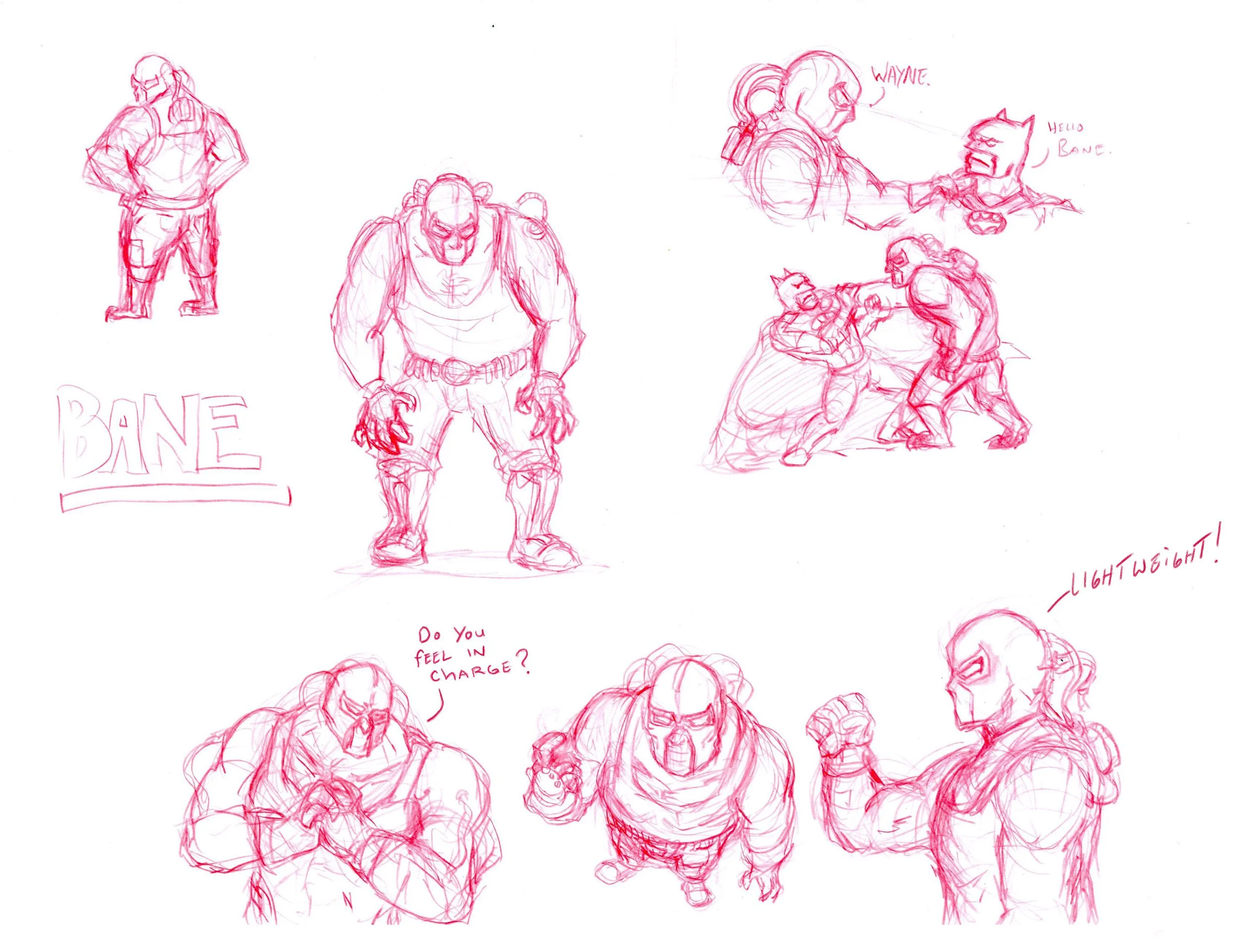 "Bane Thumbnails", Red Pencil, 8"x11", 2024