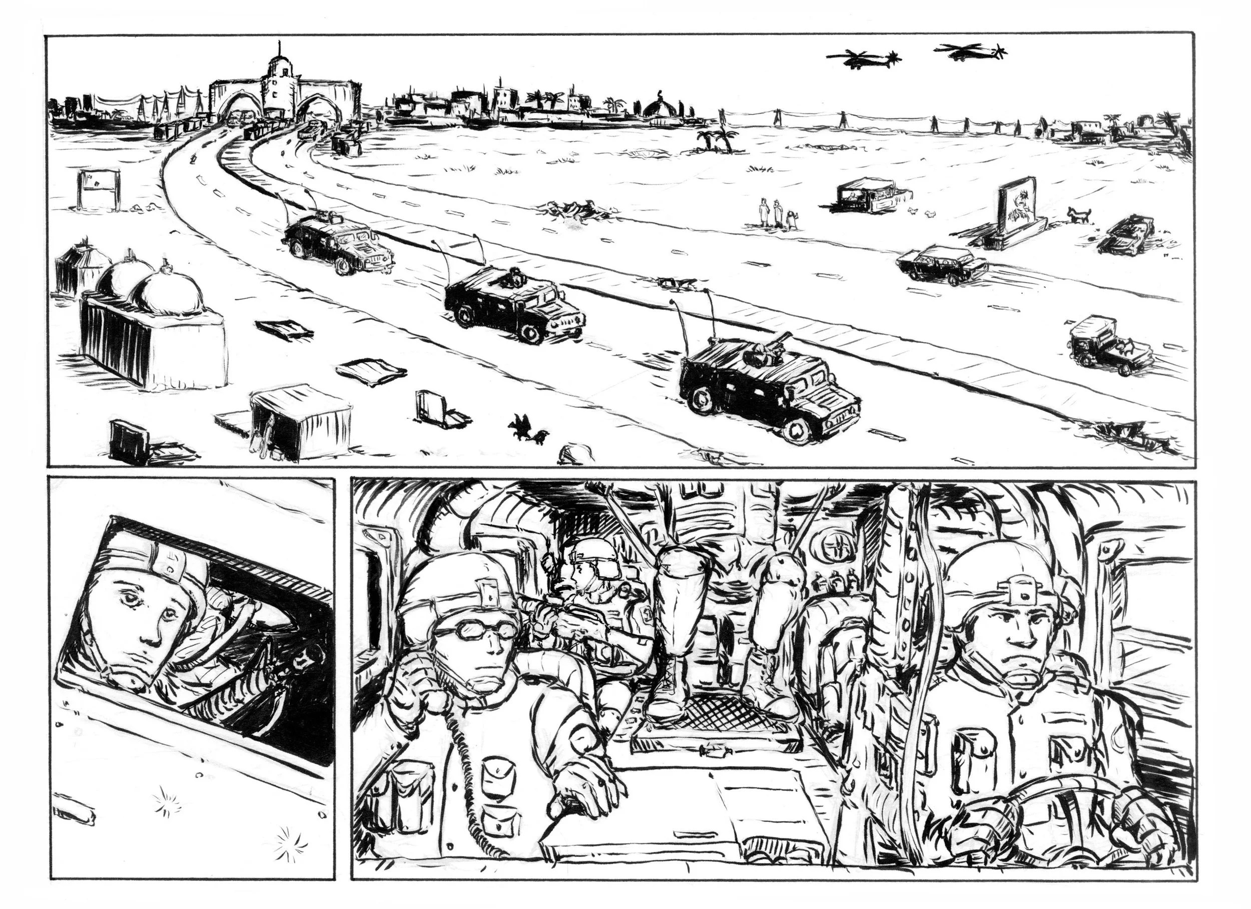 "Iraq Patrol", Pen & Ink, 10"x8", 2023
