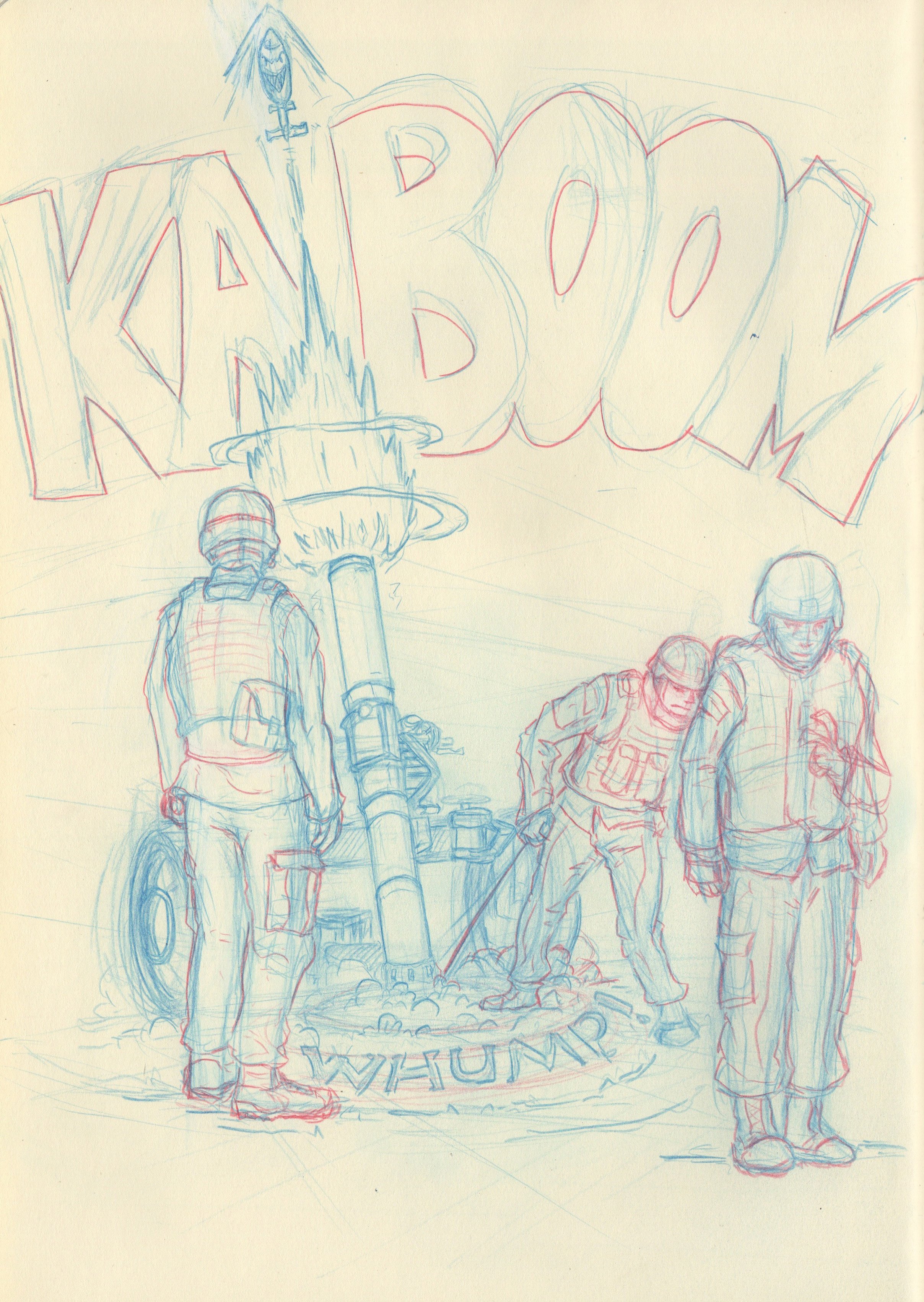 "Kaboom", Red & Blue Pencil, 9"x11", 2024