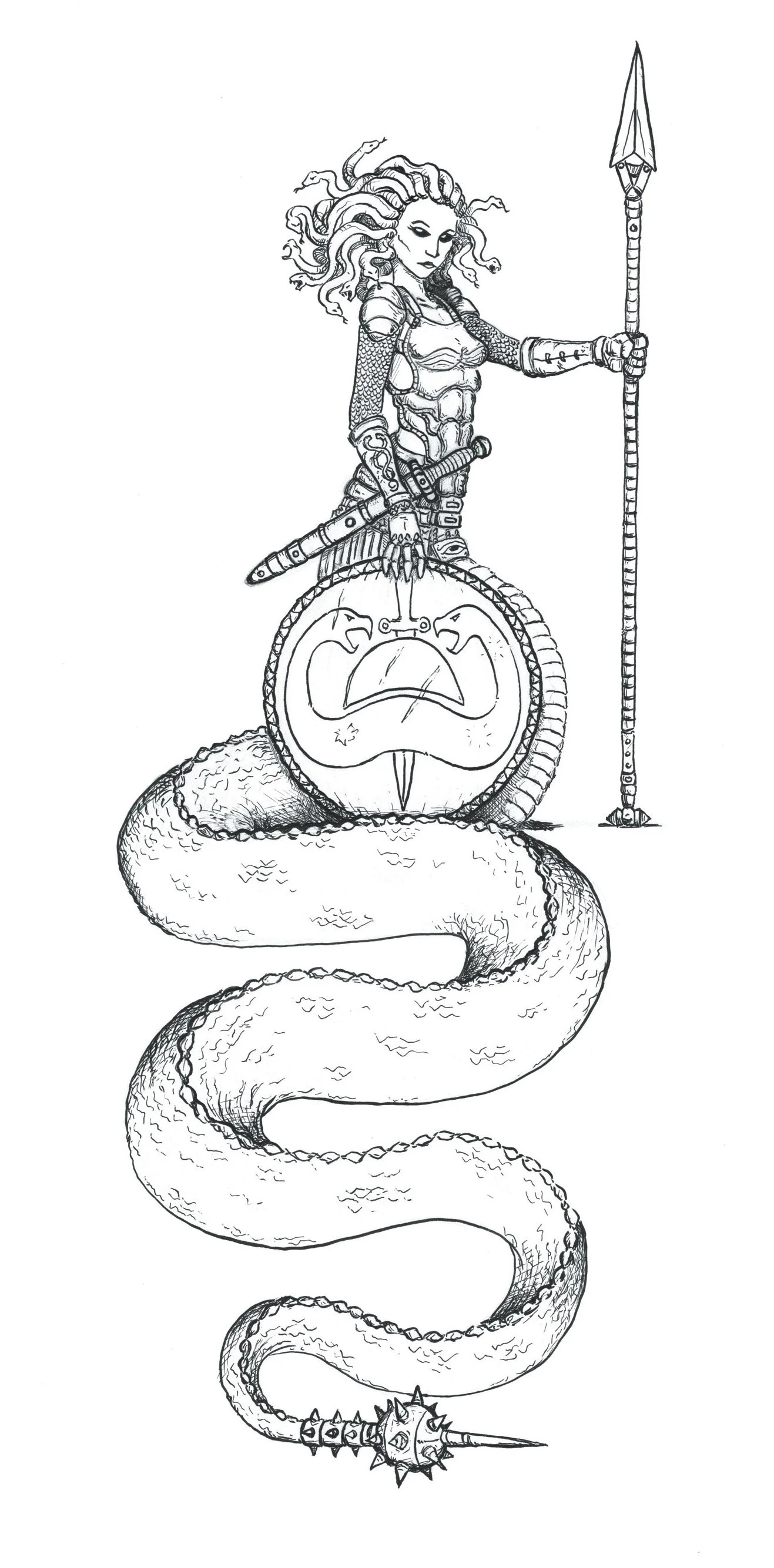 "Medusa", Pen & Ink, 4"x8", 2023