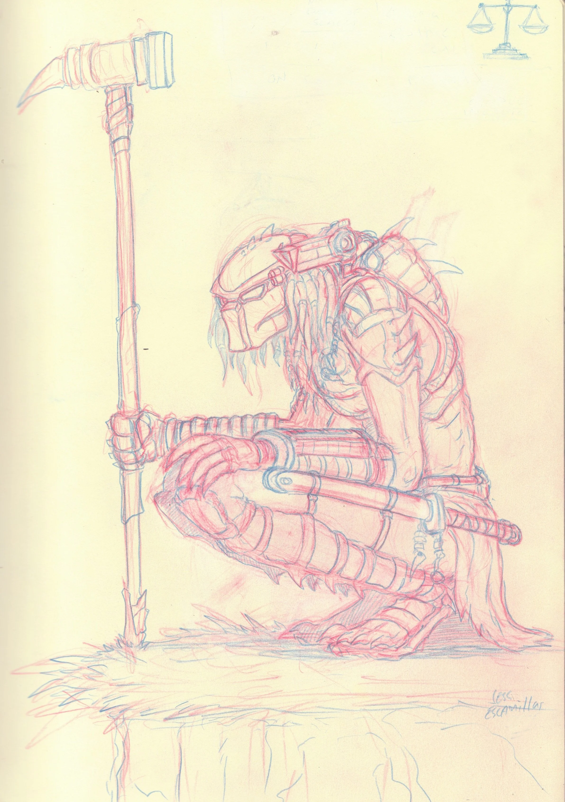 "Predator Battlehammer", Red Pencil, 8.5"x11.5", 2023