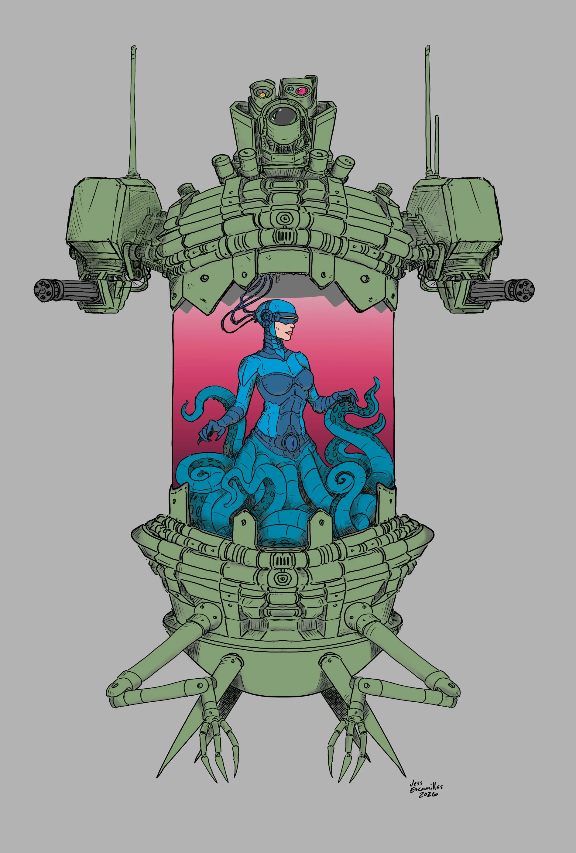 "Military Octo-Cyborg", Digital, 6"x9", 2026