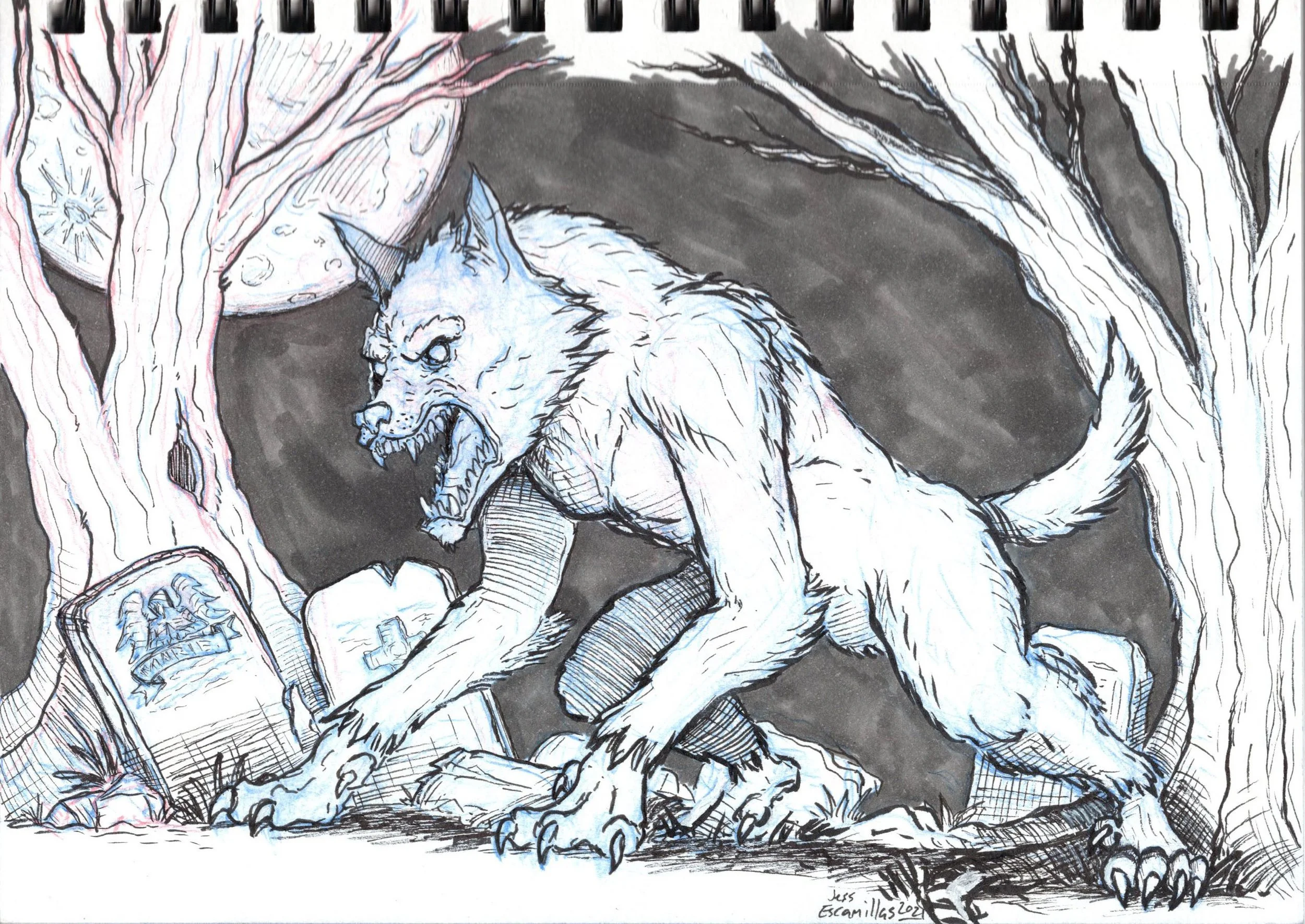 "Werewolf Moon", Pen & Ink, 5"x8", 2024
