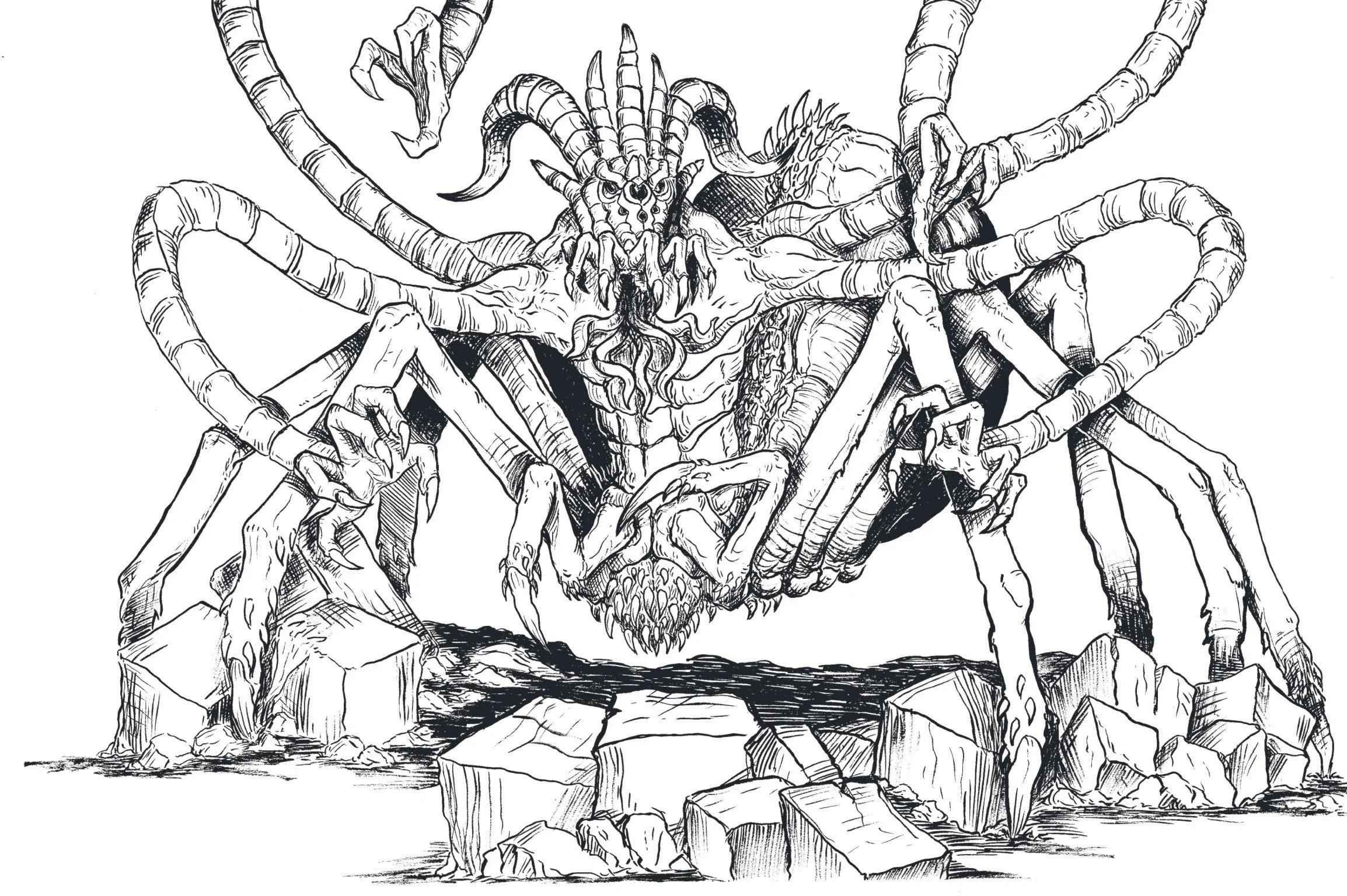 "Spider-Demon", Pen & Ink, 9"x12", 2024