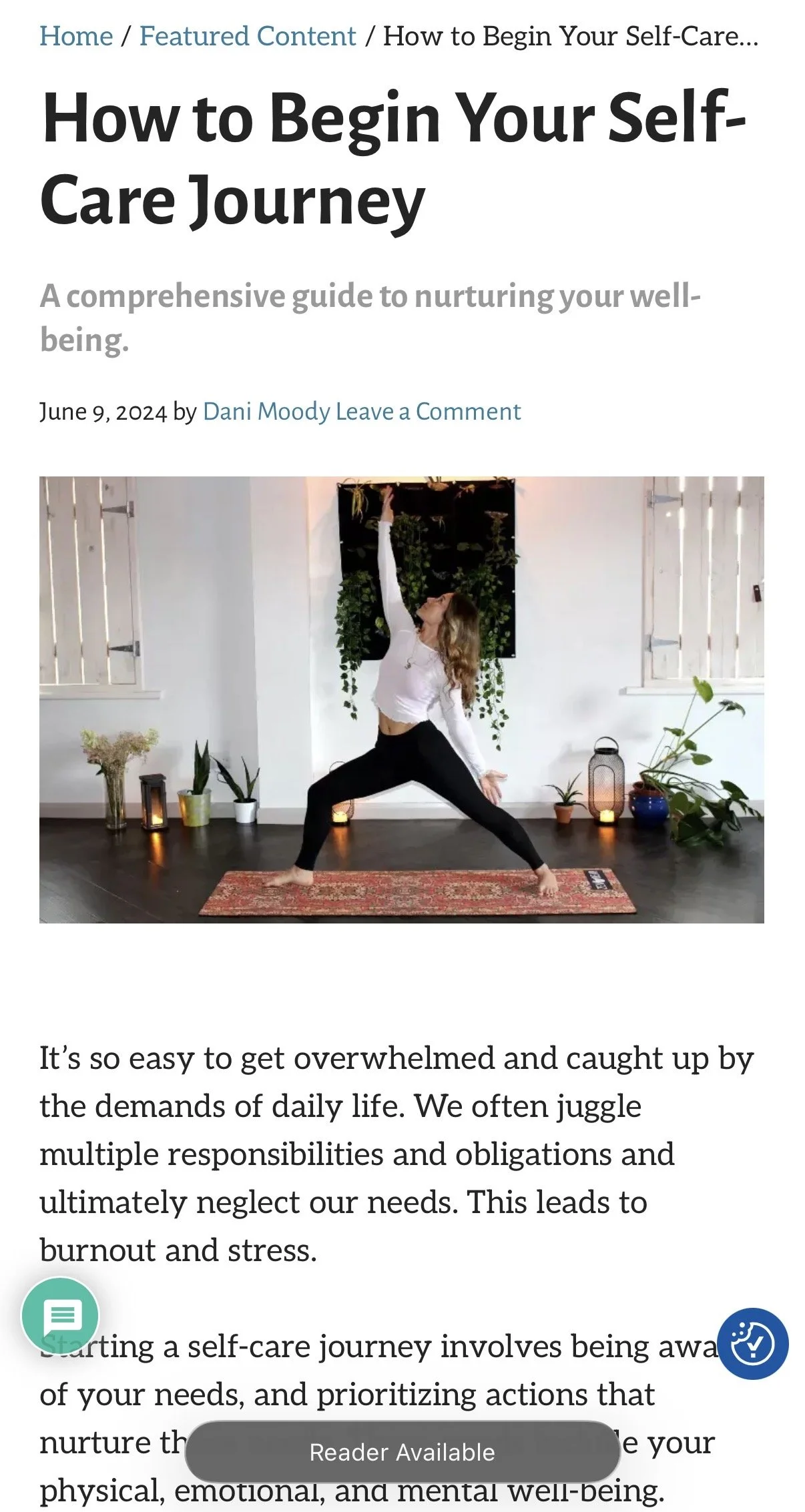 A woman practicing yoga in a living room with plants, candles, and decorative lanterns.