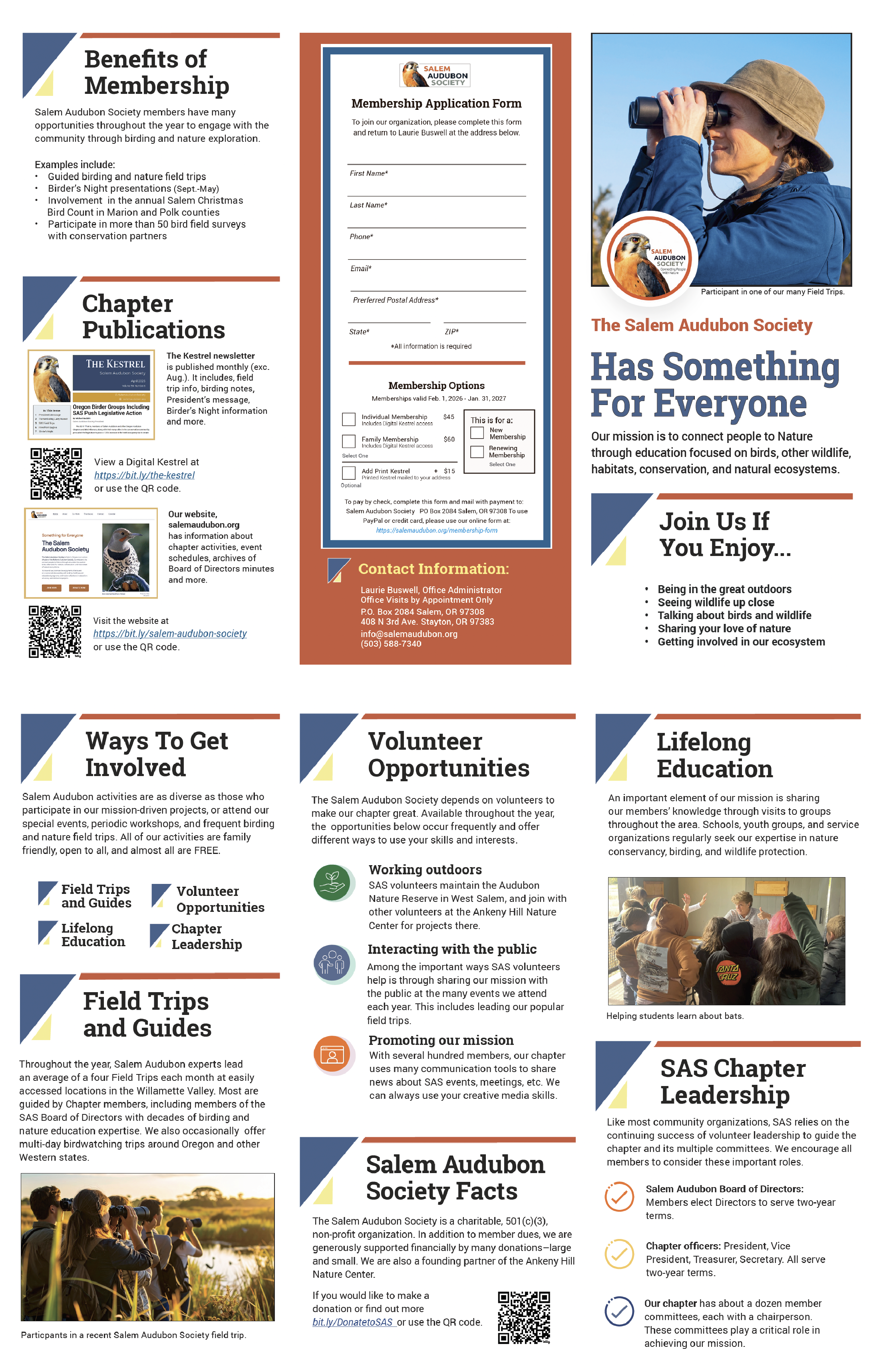 Salem Audubon Society tri-fold membership pamphlet with information about the chapter and opportunities for involvement. Click the image to view the full PDF.