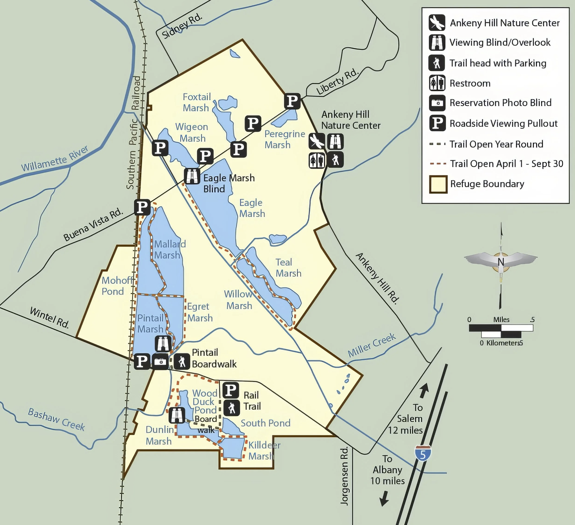 Map of the Ankeny National Wildlife Refuge near Jefferson, Oregon. Click the map to view larger.