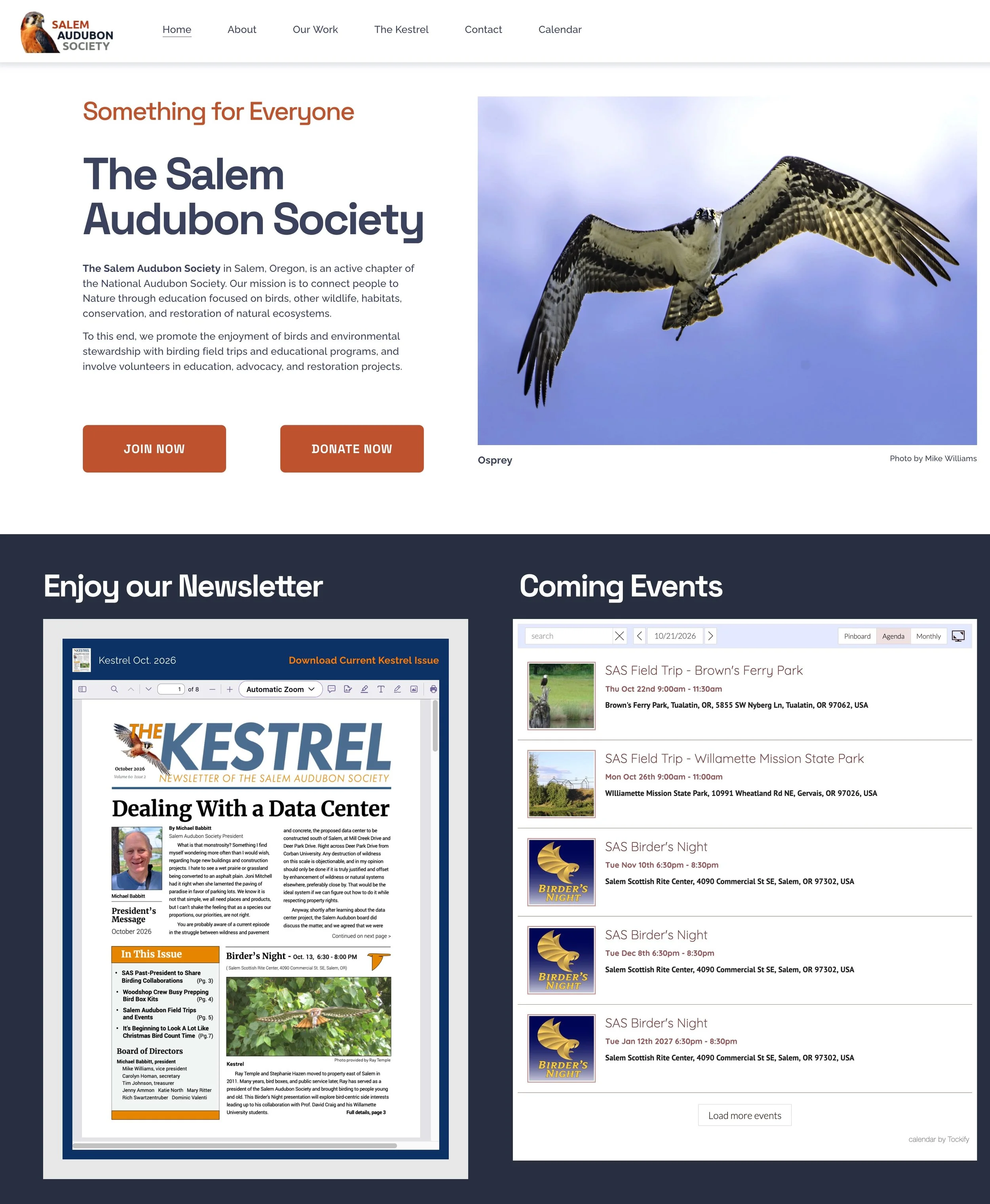 Full responsive website design for the Salem Audubon Society chapter of the National Audubon Society. Click on the site image above to view the full site online.