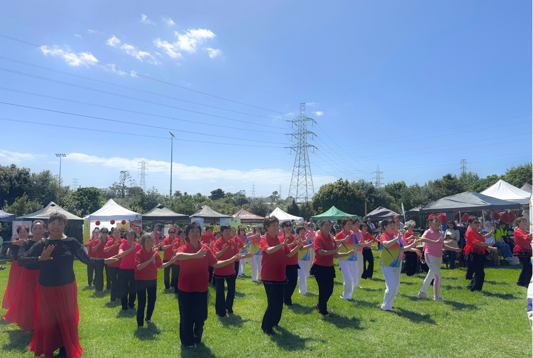 MANZIL 025: 100 PEOPLE SQUARE DANCE

Chinese Community from SportHub Centre dance at Whau Chinese New Year Festival. More than 100 people dance at the same time in a square format. Celebrating the diversity, and culture. People smile, confidence, fee