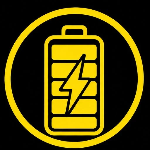 Yellow battery and lightning bolt icon representing Samsung Galaxy battery replacement services at iPhone BLVD, serving Kennewick, Pasco, and RichA yellow icon of a battery with a lightning bolt across it inside a yellow circle on a black background.