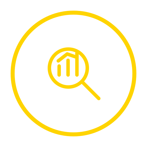 Yellow magnifying glass and analytics icon representing website SEO and search engine optimization.