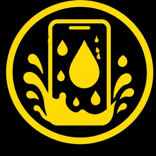 Yellow smartphone and water droplet icon representing Samsung Galaxy water damage repair at iPhone BLVD in the Tri-Cities, Washington.