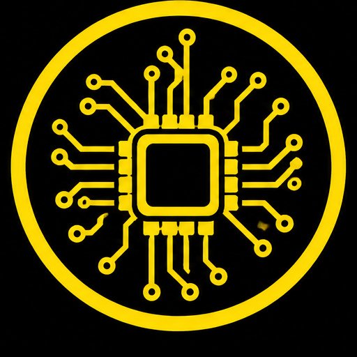Yellow microchip and circuit board icon representing Samsung Galaxy motherboard and board-level repair services at iPhone BLVD in Kennewick, Washington.