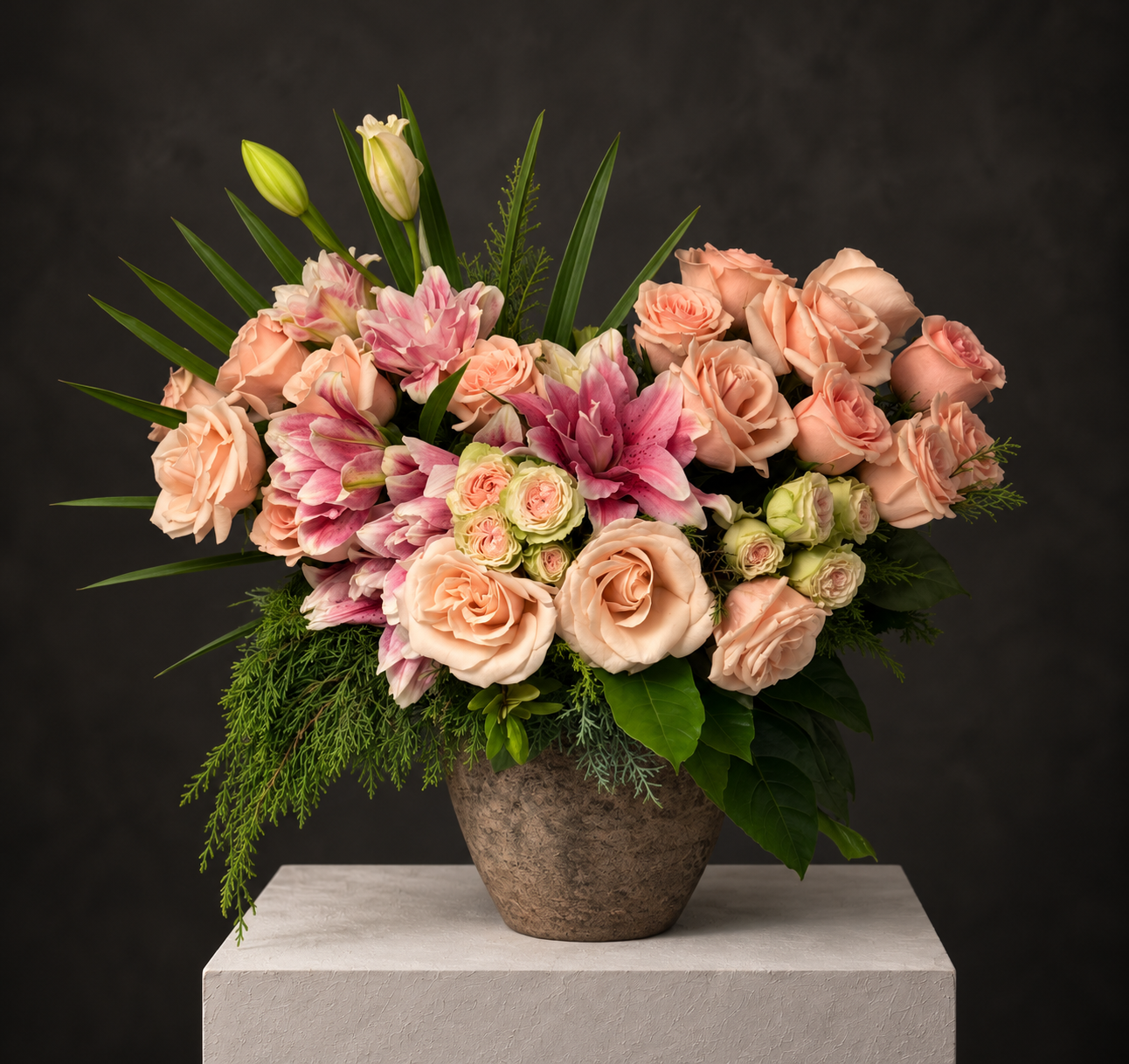 Moody Pastel Rose and Lily Bouquet.png