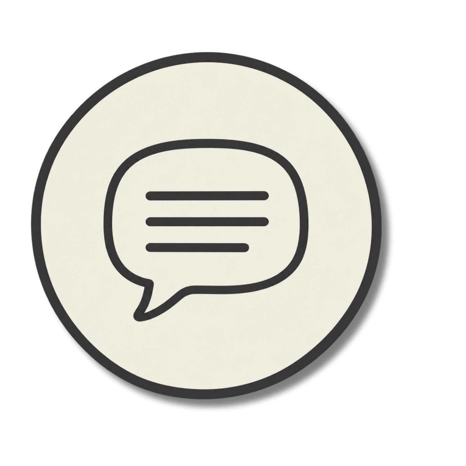Icon of a speech bubble with horizontal lines inside, representing a chat or conversation.