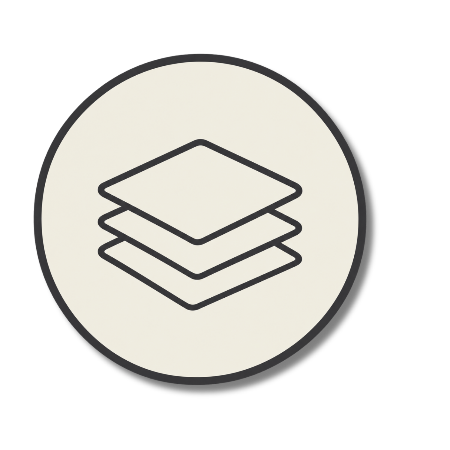 Icon of stacked layers or sheets.