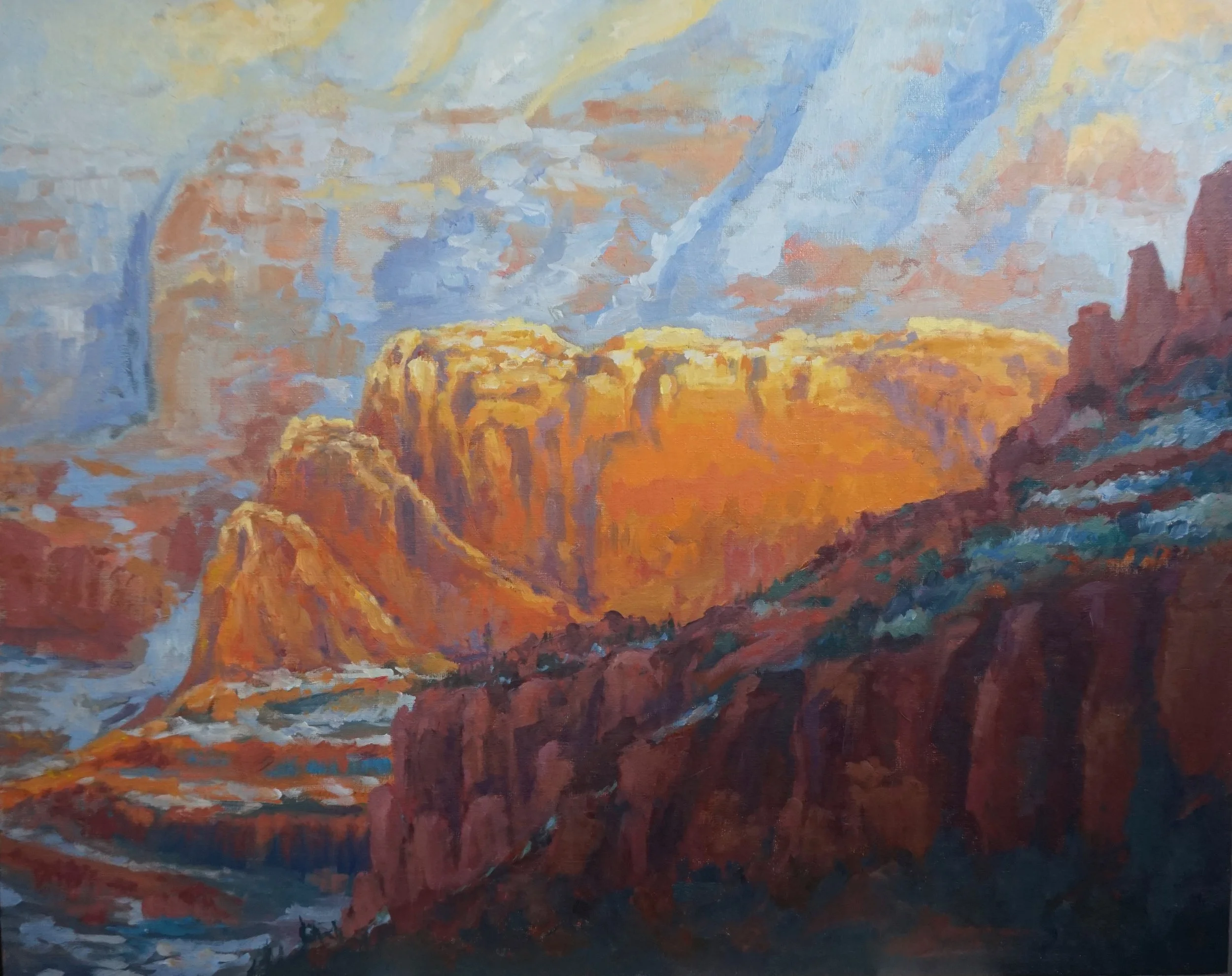 Winter Light on Red Rocks, Sedona - Original Landscape Oil Painting