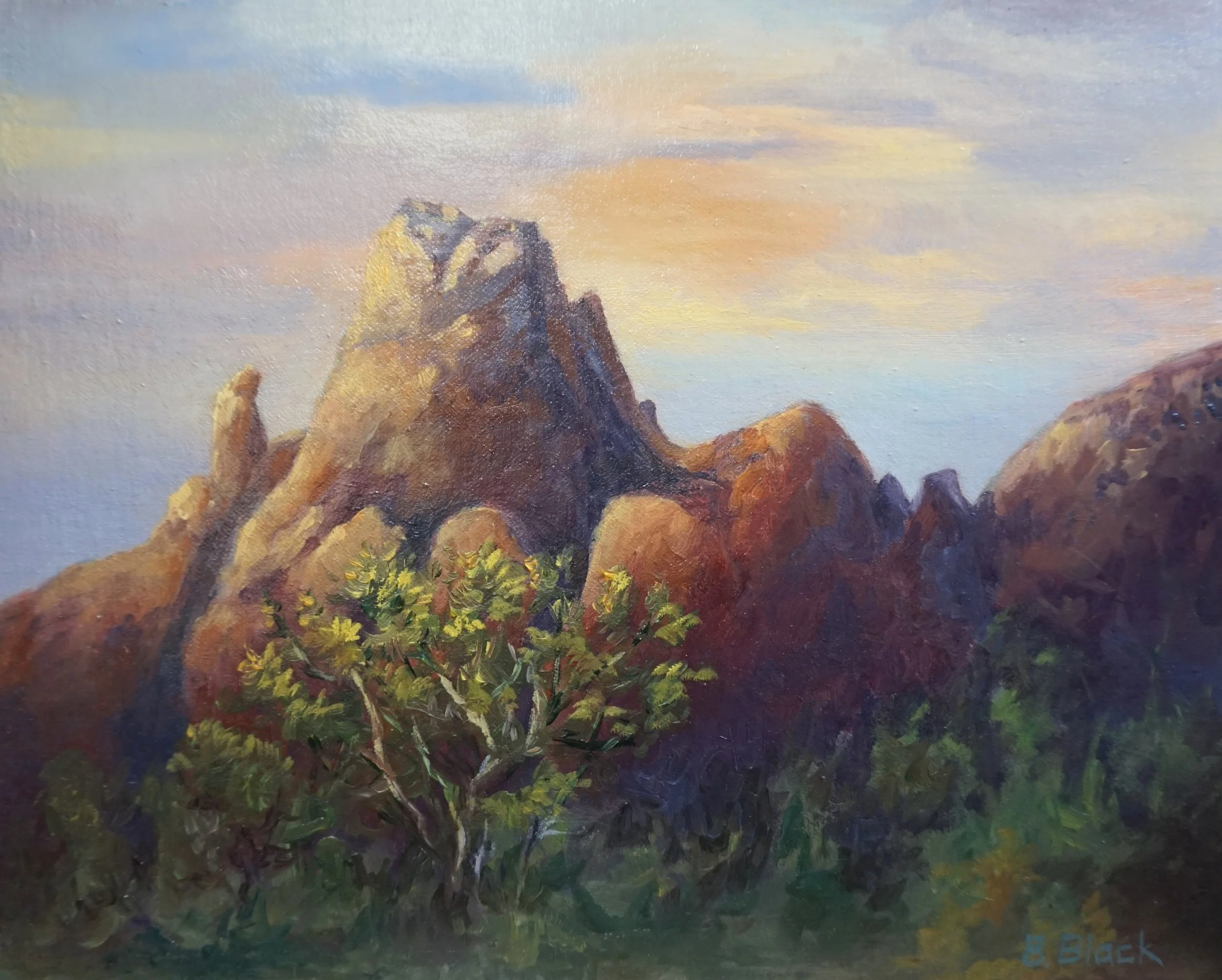 Camelback Mountain oil painting depicting the view of the praying monk rock formation in Phoenix Arizona.