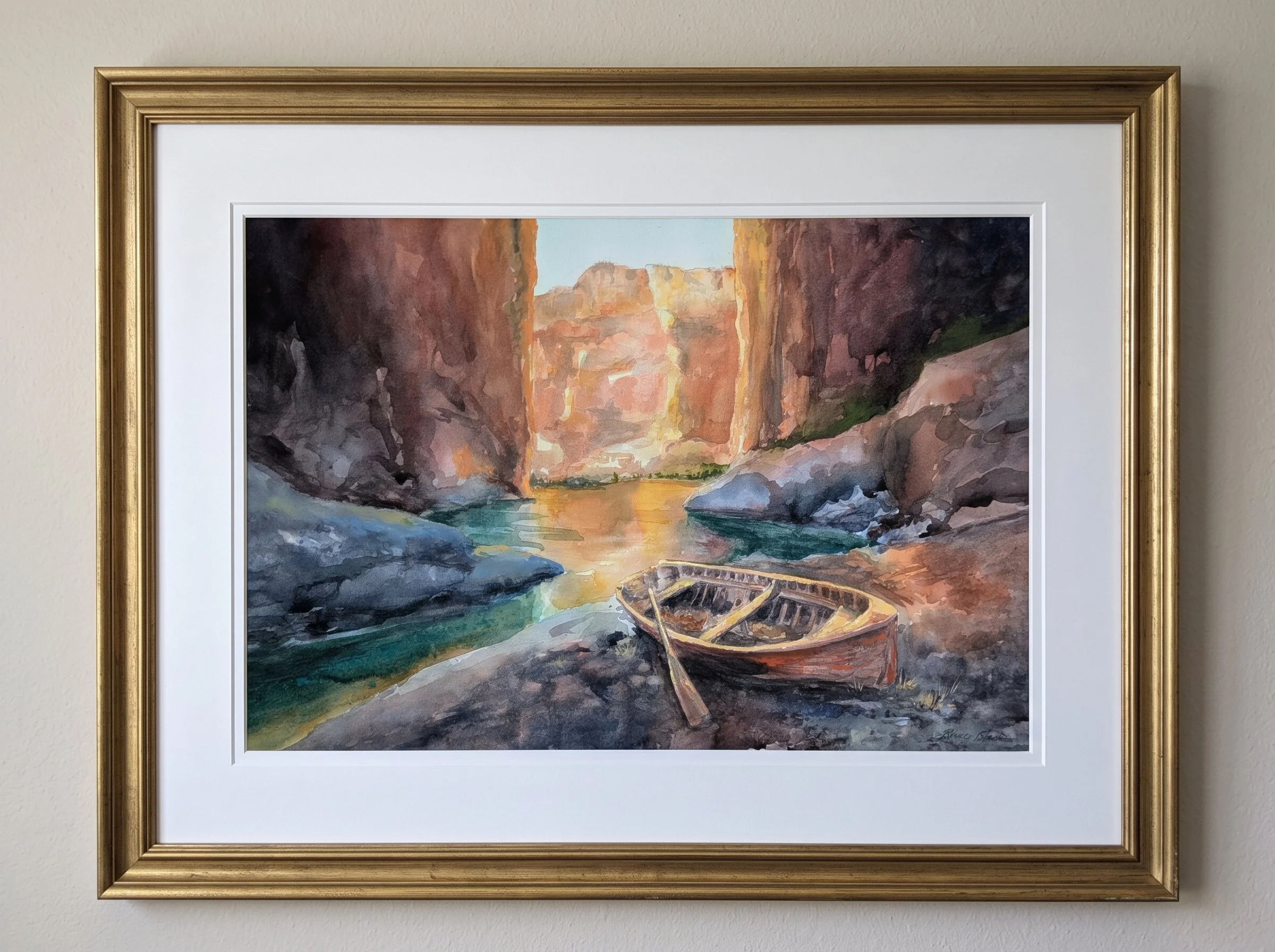 Southwest Watercolor Painting Of Grand Canyon in Gold Frame Bruce Black.jpg