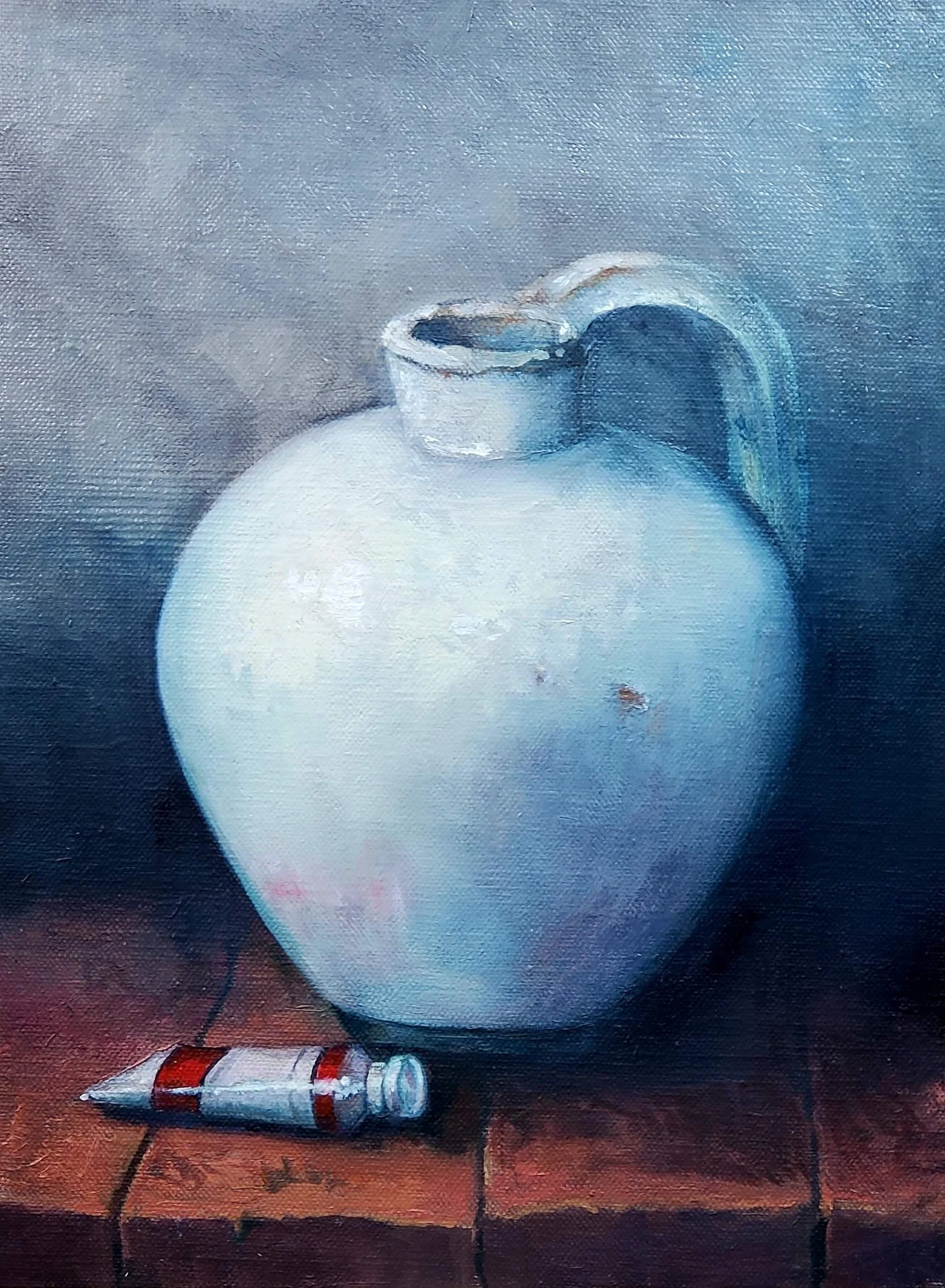 Jug and Paint Tube - Traditional Still Life Oil Painting (9" X 12")