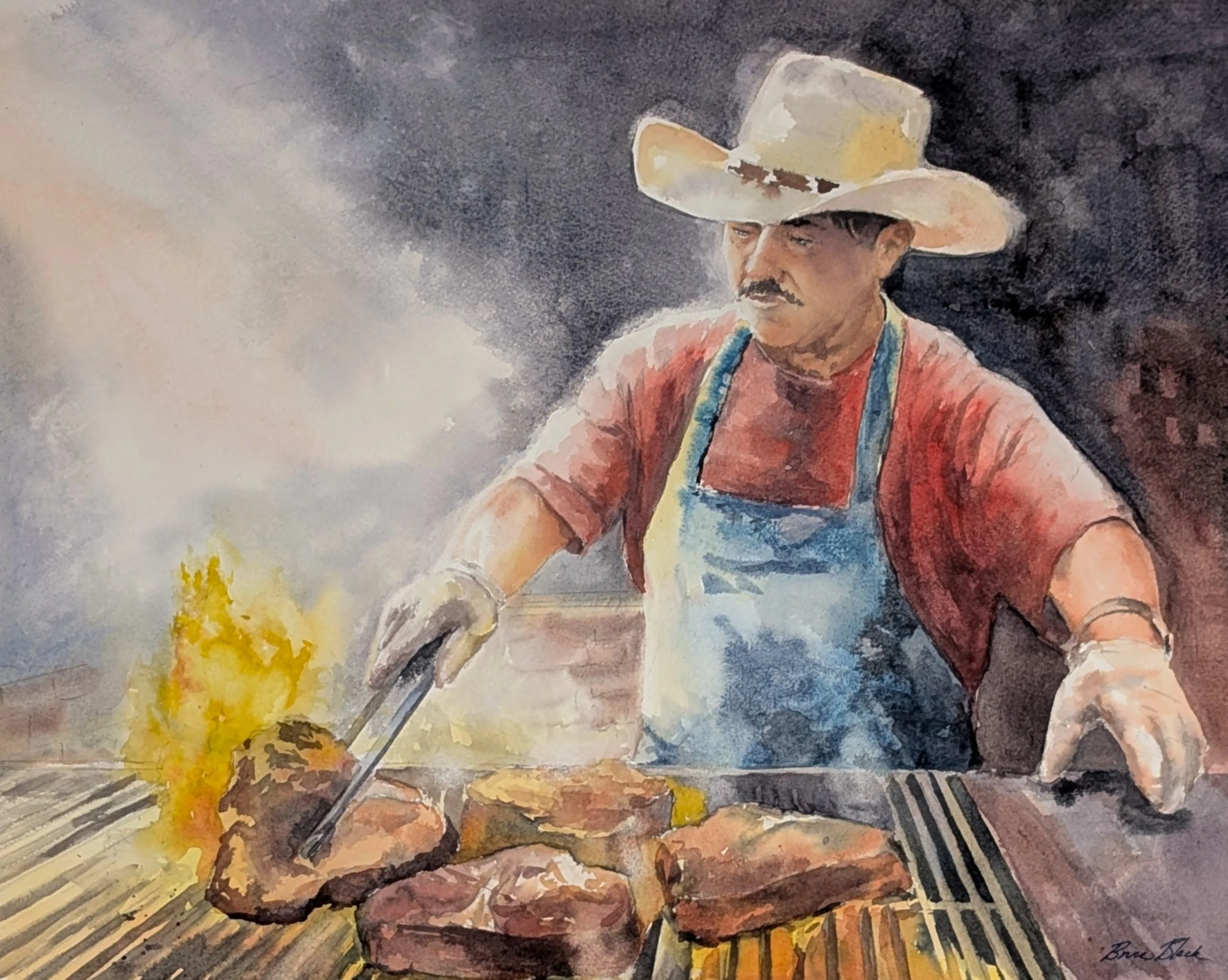 Pitt Boss - Original Western Watercolor Painting (16" X 20")